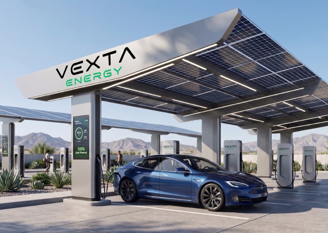 Electrolinera Vexta Energy con carga solar para vehículos eléctricos