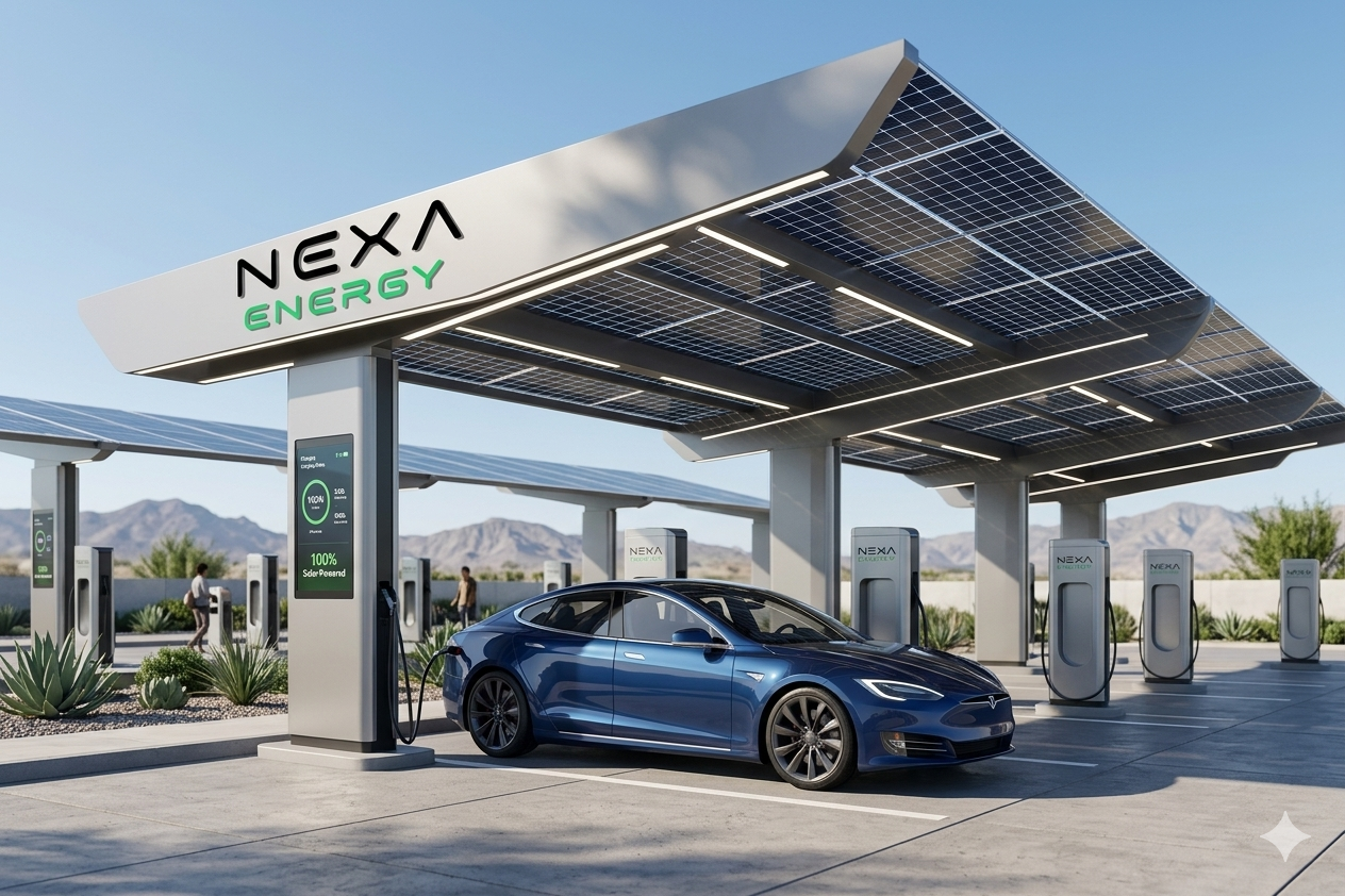 Electrolinera Nexa Energy con carga solar para vehículos eléctricos