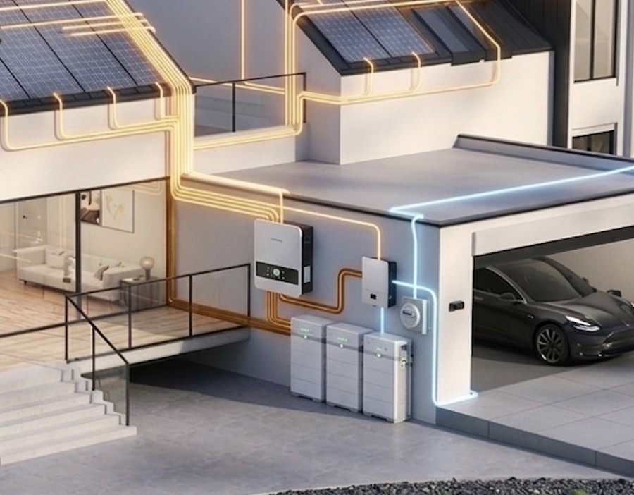 Sistema solar híbrido con batería y carga de vehículo eléctrico