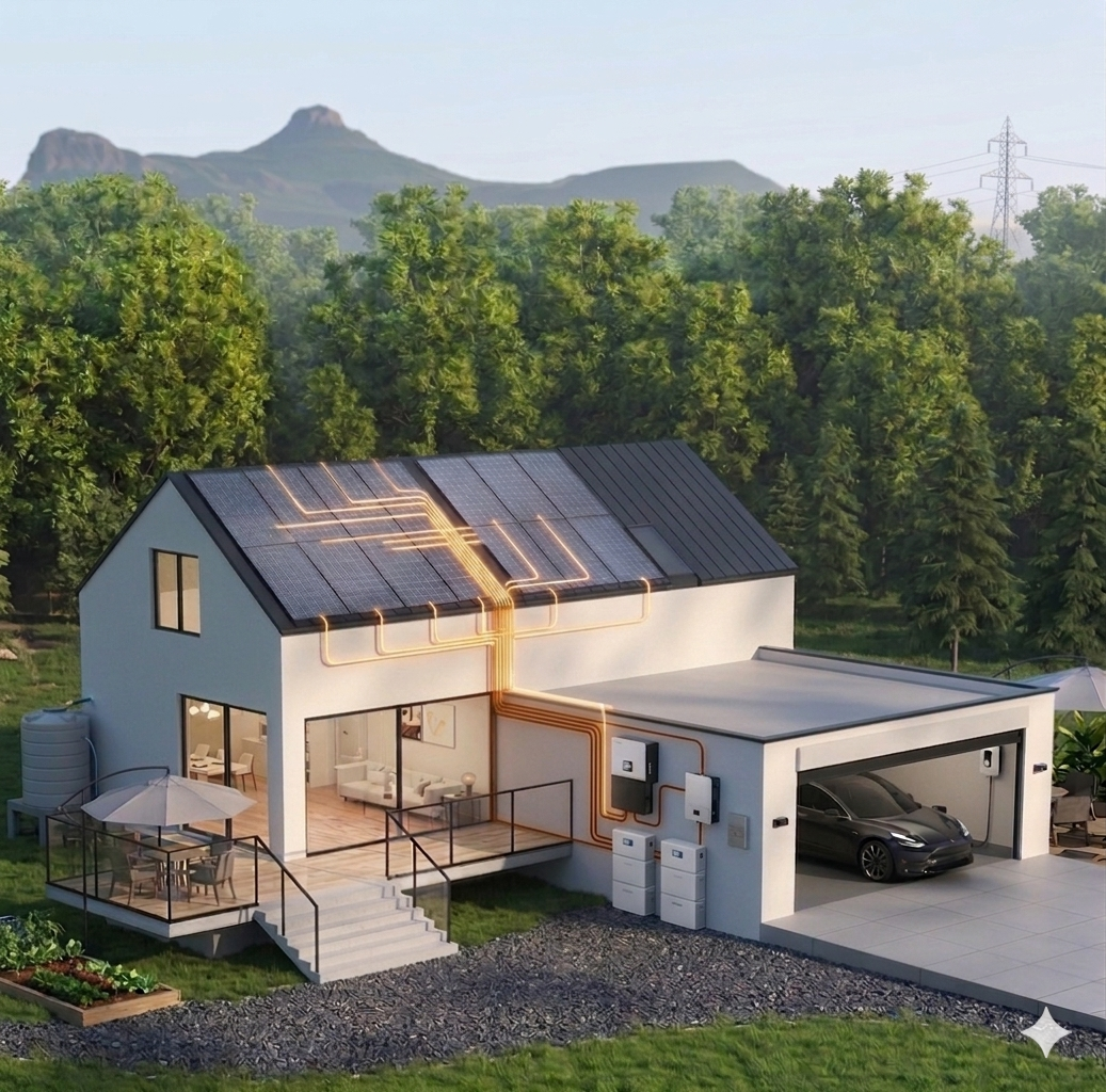 Sistema solar off-grid totalmente aislado con baterías en casa rural